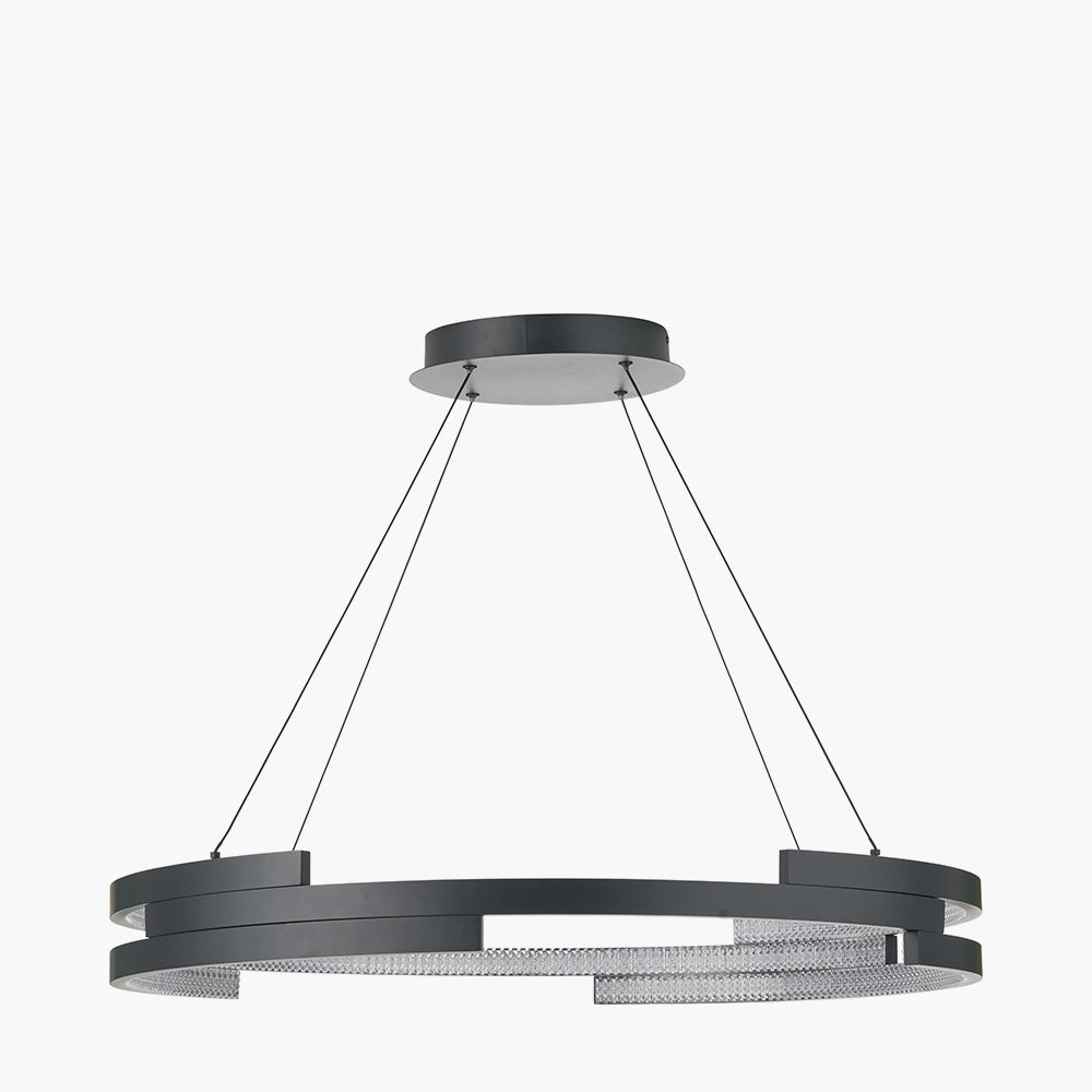 Sienna Matte Black & Crystal LED Ring Pendant Light
